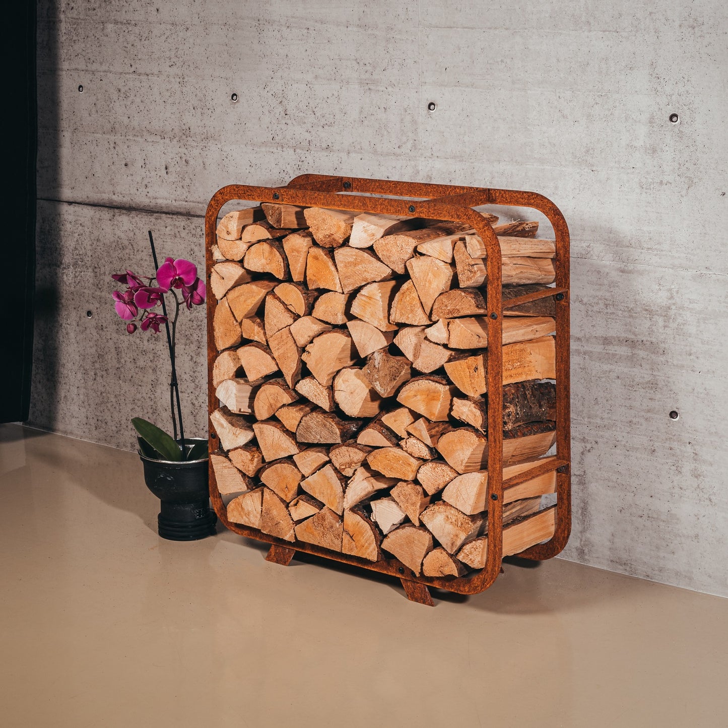 GrillSymbol Corten Steel Firewood Rack Ake(size 72 x 72 cm)