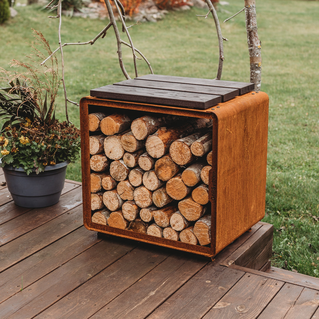 GrillSymbol Corten Steel Firewood Rack Enzo Rack-S(size 43 x 43 x 37 cm)