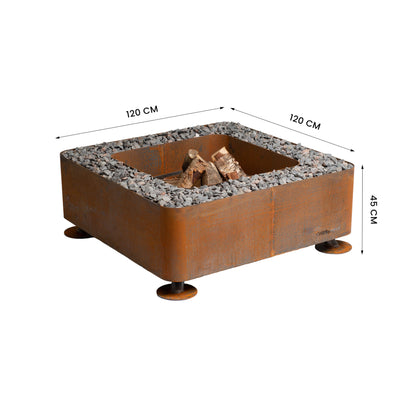 GrillSymbol Corten Steel Fire Pit Fogo(size 120x120x47 cm)