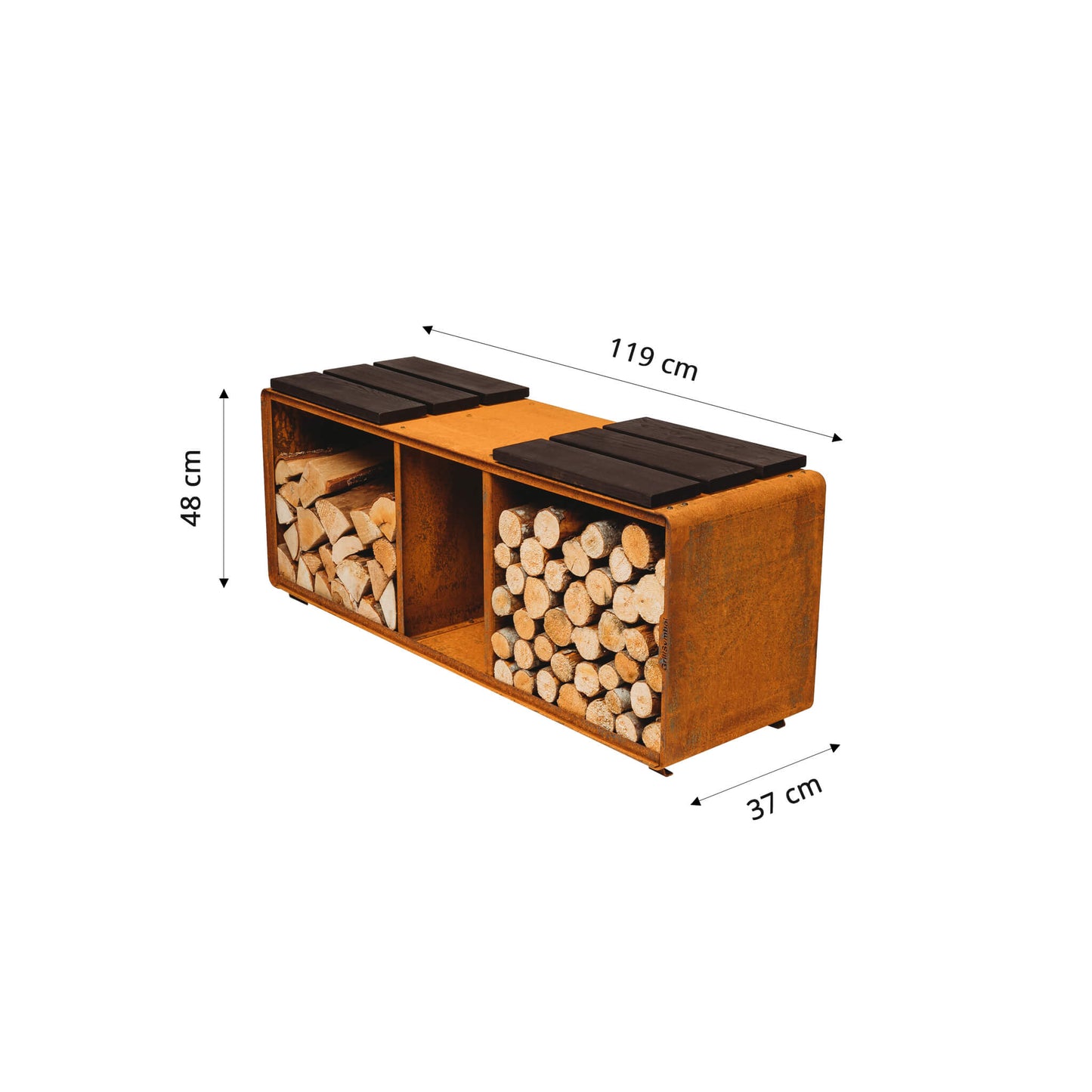 GrillSymbol Corten Steel Firewood Rack Enzo Rack-L(size 119 x 43 x 37 cm)