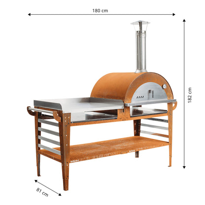 GrillSymbol Wood Fired Pizza Oven with Stand  and Side Table Pizzo-XL-Set