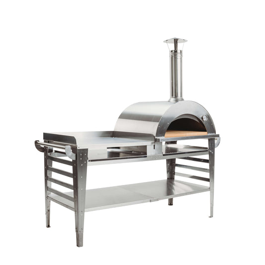 GrillSymbol Wood Fired Pizza Oven with Stand and Side Table Pizzo-XL-Set-inox