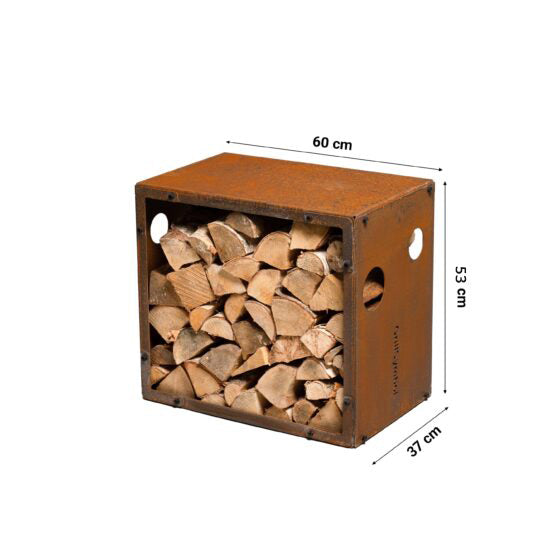 GrillSymbol Corten Steel Firewood Rack WoodStock S(size 60x37x53 cm)