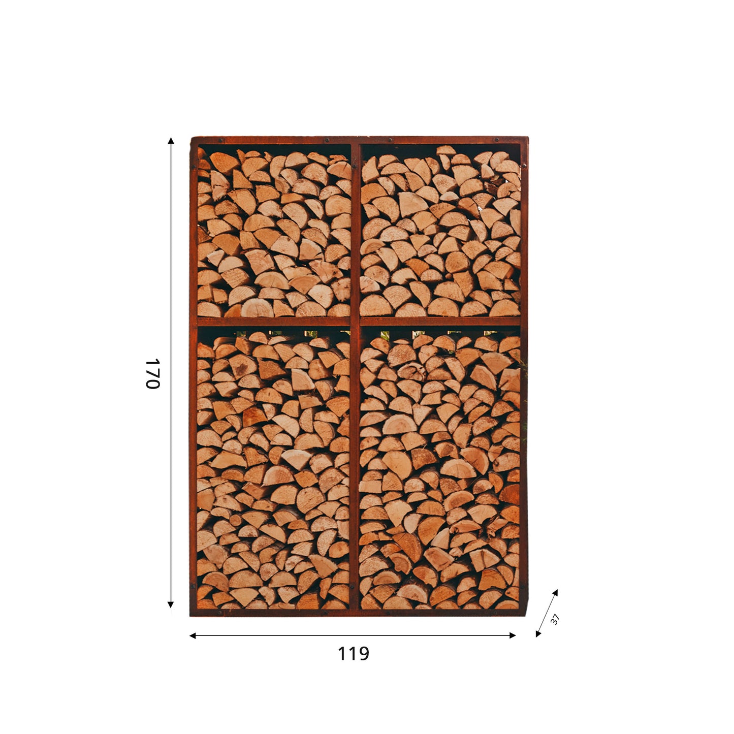 Corten Steel Modular Shelf WALL-2 (size 119x37x170 cm, consists of 2 modules)