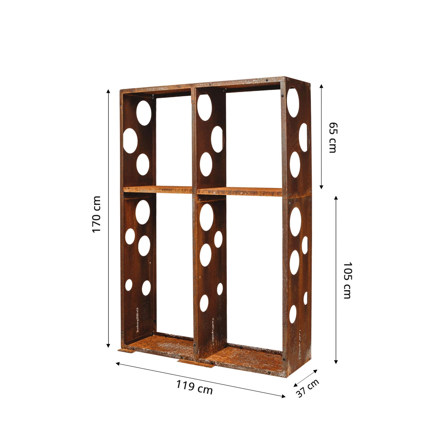 Corten Steel Modular Shelf WALL-2 (size 119x37x170 cm, consists of 2 modules)