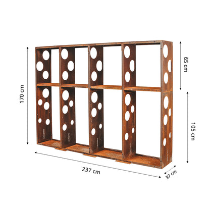 Corten Steel Modular Shelf WALL-L (size 237x37x170 cm, consists of 4 modules)